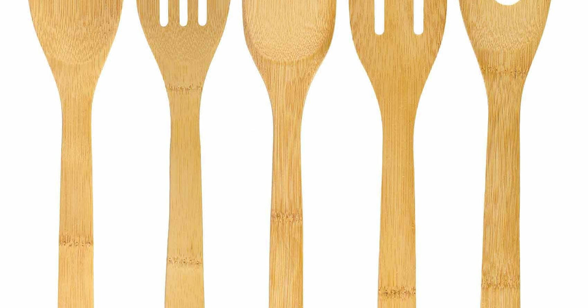 IGA Organic Bamboo Cooking Utensils Set (8-Piece) With Holder - Non-Scratch & Heat Resistant