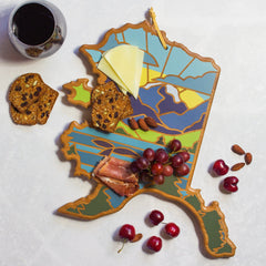 Totally Bamboo Alaska State Shaped Serving and Cutting Board with Artwork by Summer Stokes
