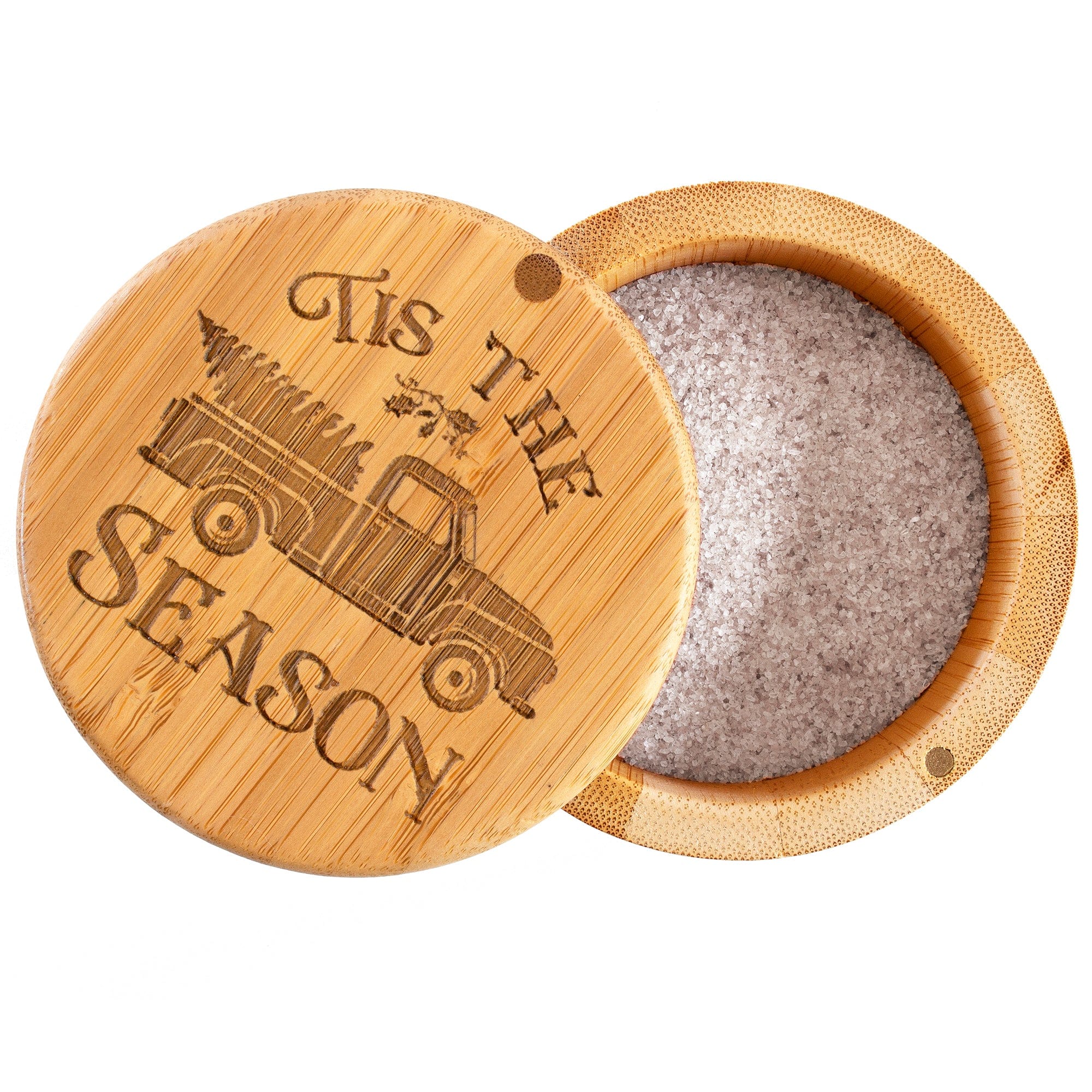 Totally Bamboo "Tis the Season" Christmas Salt Box: Magnetic Swivel Lid, Engraved Holiday Artwork, 6-Oz. Capacity
