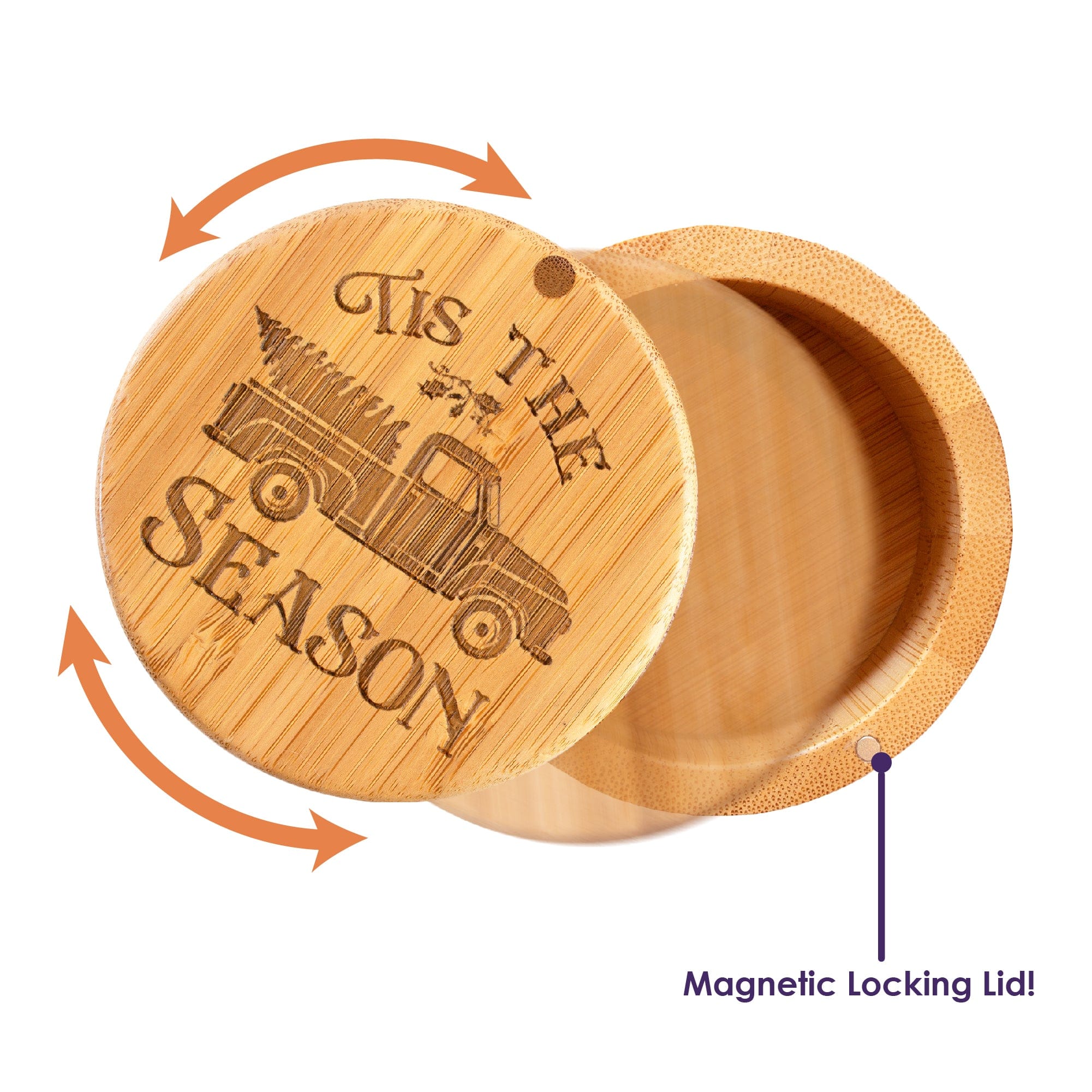 Totally Bamboo "Tis the Season" Christmas Salt Box: Magnetic Swivel Lid, Engraved Holiday Artwork, 6-Oz. Capacity