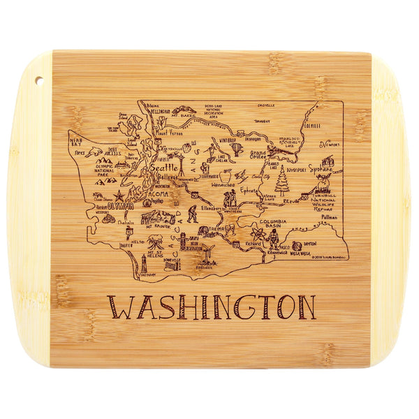 Washington, Floral Engrave, Bamboo Cutting Board, Medium