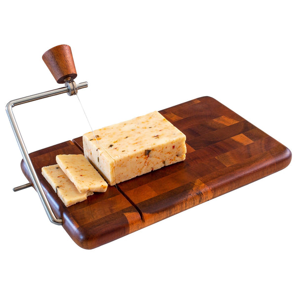 Acacia Wood and Marble Cheese Board With Built-In Cheese Slicer