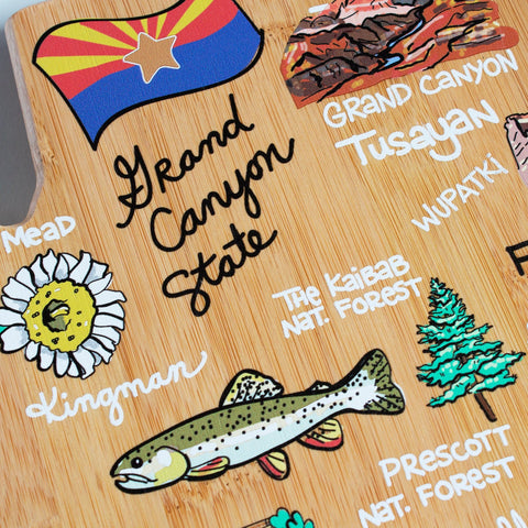 Totally Bamboo Arizona State Shaped Cutting and Serving Board with Artwork by Fish Kiss™
