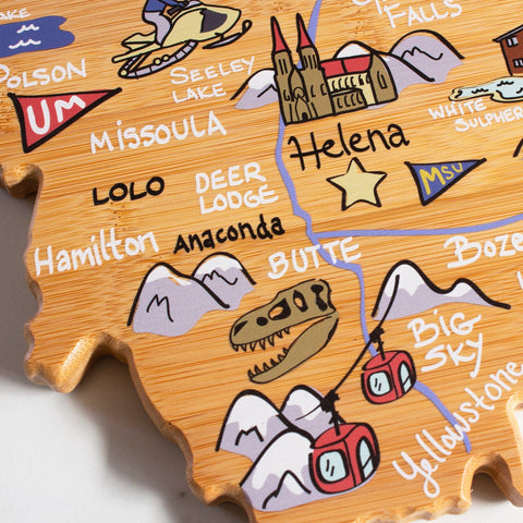 Totally Bamboo Montana State Shaped Cutting and Serving Board with Artwork by Fish Kiss™