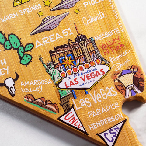 Totally Bamboo Nevada State Shaped Cutting and Serving Board with Artwork by Fish Kiss™