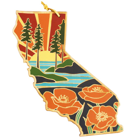 Totally Bamboo California State Shaped Serving and Cutting Board with Artwork by Summer Stokes