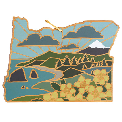 Totally Bamboo Oregon State Shaped Serving and Cutting Board with Artwork by Summer Stokes