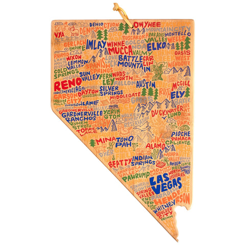 Totally Bamboo Nevada State Shaped Cutting and Serving Board with Artwork by Wander on Words™
