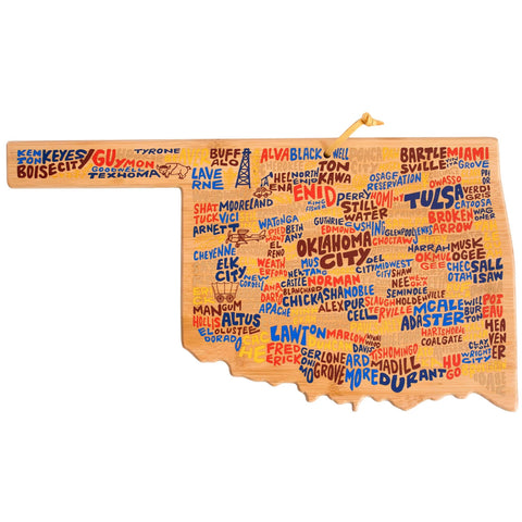 Totally Bamboo Oklahoma State Shaped Cutting and Serving Board with Artwork by Wander on Words™