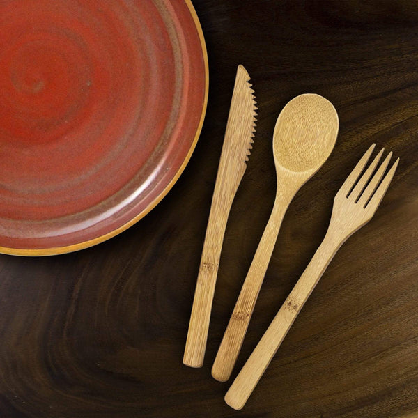 Totally Bamboo 3-Piece Set Bamboo Flatware, Fork, Knife and Spoon