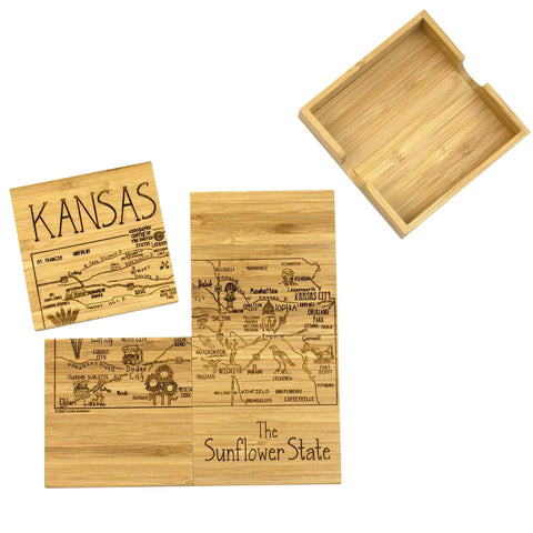 Totally Bamboo Kansas State Puzzle 4 Piece Bamboo Coaster Set with Case