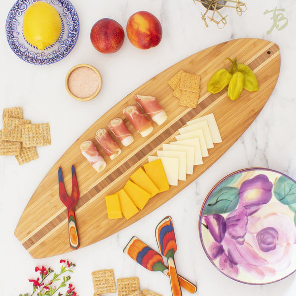 Totally Bamboo Lil' Surfer Surfboard Shaped Bamboo Serving and Cutting Board, 14-1/2 x 6