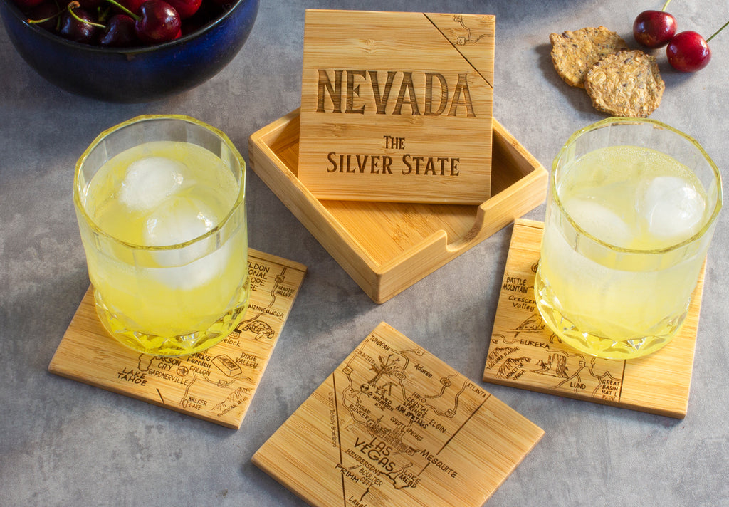 Nevada puzzle coaster set serving drinks