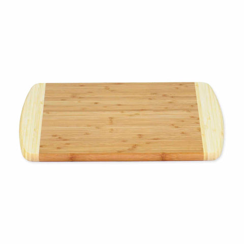 The Kauai Cutting Board by Totally Bamboo is a rectangular board measuring 14-1/2" x 11-1/2", crafted from caramelized bamboo and displaying light and dark wood tones. It has a simple, smooth surface with rounded edges.