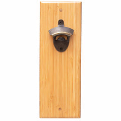 The Wall-Mounted Bottle Opener with Magnetic Cap Catcher by Totally Bamboo integrates a wooden base and robust metal opener, equipped with a magnetic cap catcher to keep caps from falling on the floor.