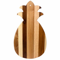 Introducing the Rock & Branch® Shiplap Series Pineapple Shaped Cutting Board from Totally Bamboo, a tropical-style cutting board beautifully crafted with an elegant design featuring various shades of brown wood stripes.