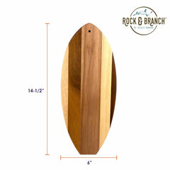 This Rock & Branch® Shiplap Series Li'l Surfer Cutting Board, measuring 14.5 inches by 6 inches, features natural wood grain patterns and includes a small hole for easy hanging. The "Totally Bamboo" logo is elegantly displayed in the top right corner.