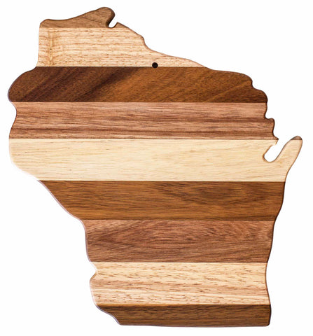 Crafted as part of the Rock & Branch® Shiplap Series by Totally Bamboo, this wooden cutting board is designed in the shape of Wisconsin and features alternating horizontal stripes that evoke a classic wood plank aesthetic.