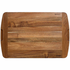 Introducing the Rock & Branch® 600SI Cutting Board & Noodle Board by Totally Bamboo. This rectangular wooden board measures 30" x 20" and boasts a smooth surface with slightly curved edges. It features two convenient cut-out handles on either side for effortless carrying. The visible wood grain pattern displays various shades of brown, adding a rustic elegance to your presentation.