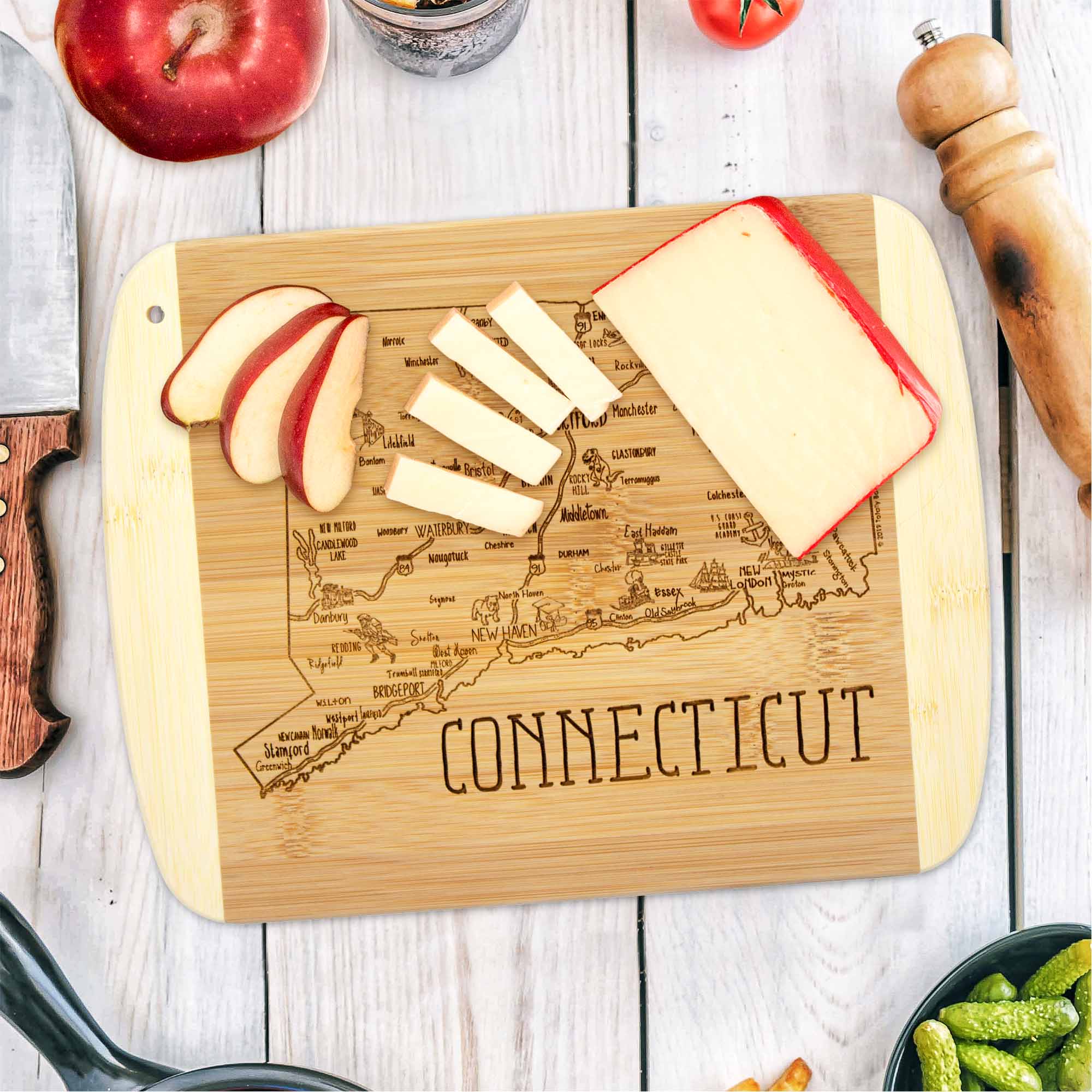 A Slice of Life Connecticut Cutting Board, 11" x 83/4" Totally Bamboo