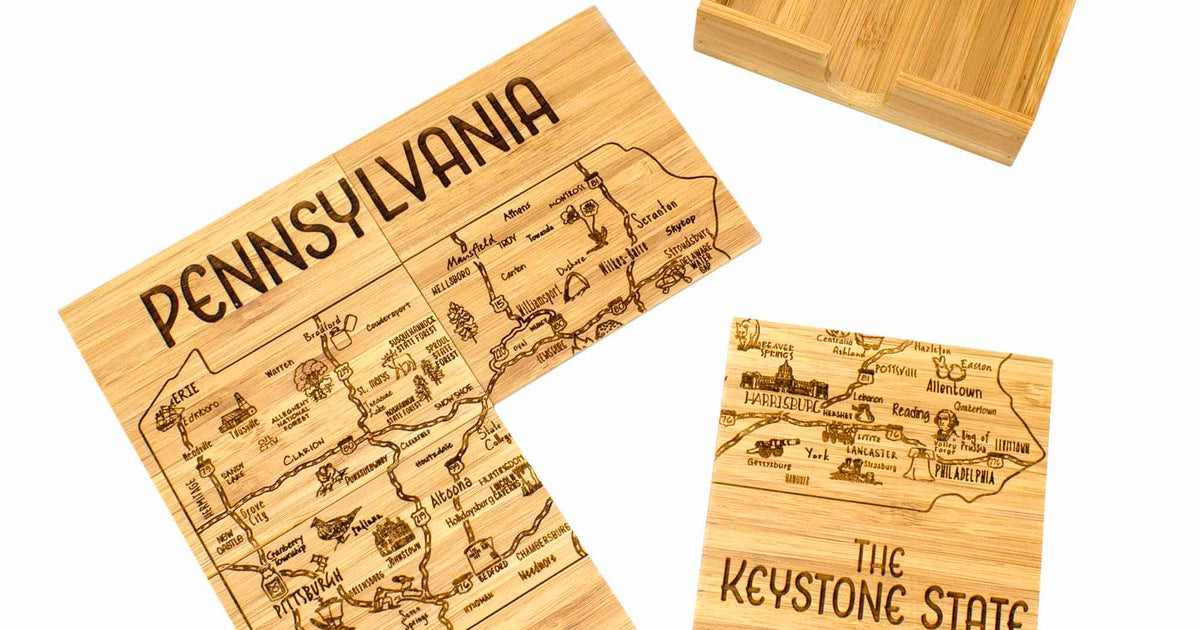 4-Piece Pennsylvania Puzzle Coaster Set with Case