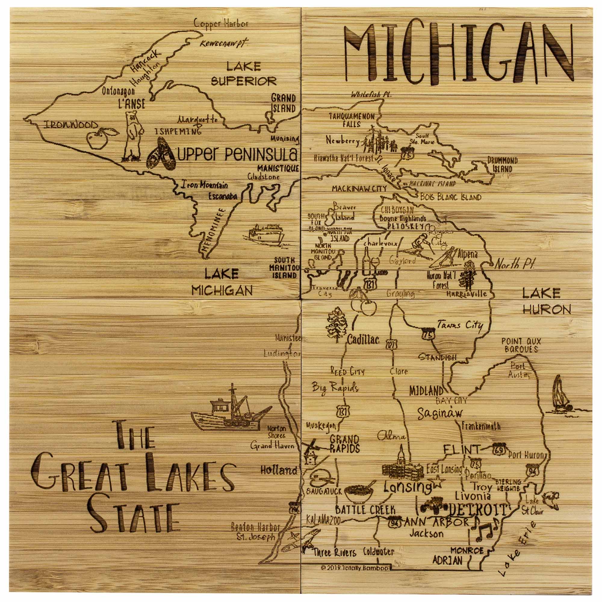 Personalized Engraved Michigan State Puzzle 4 Piece Bamboo Coaster 2024 Set with Case