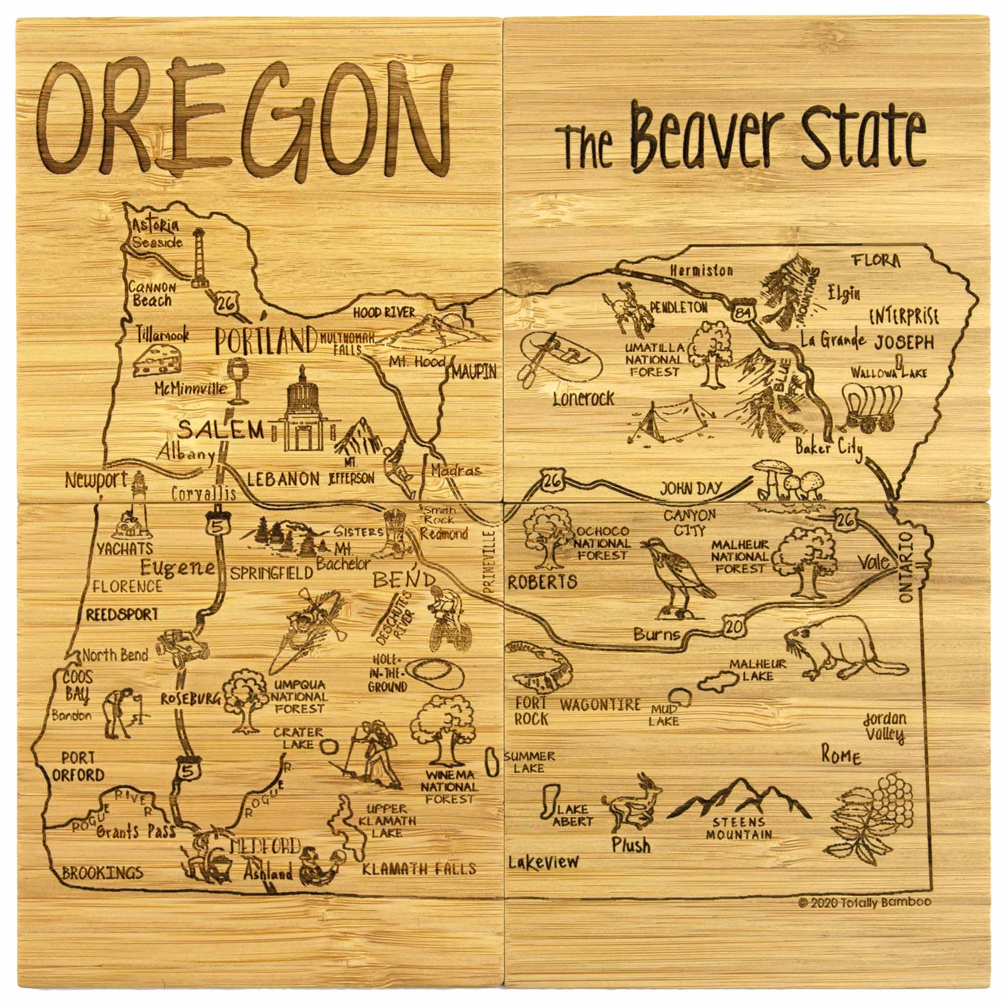 4Piece Oregon Puzzle Coaster Set with Case Totally Bamboo