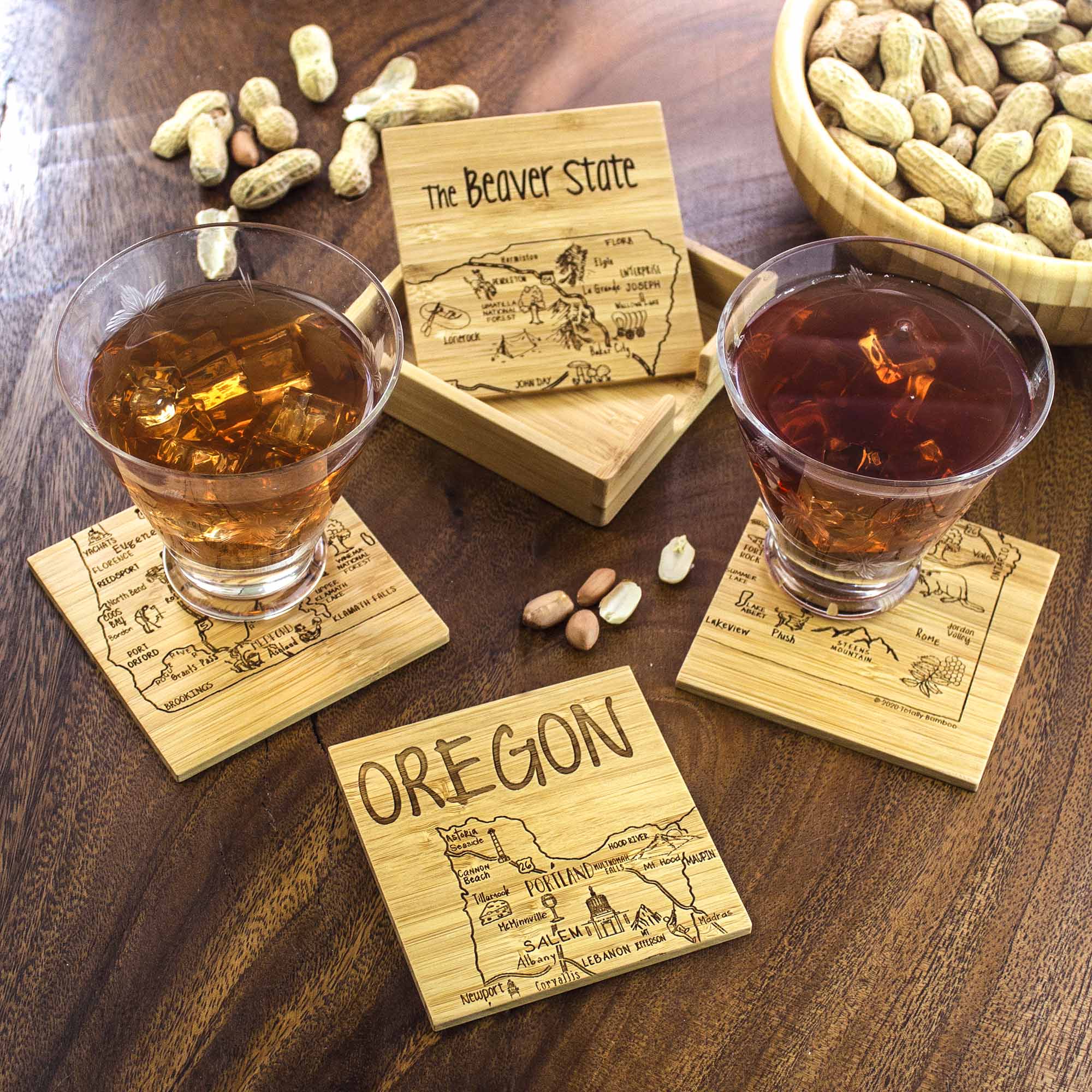 4Piece Oregon Puzzle Coaster Set with Case Totally Bamboo