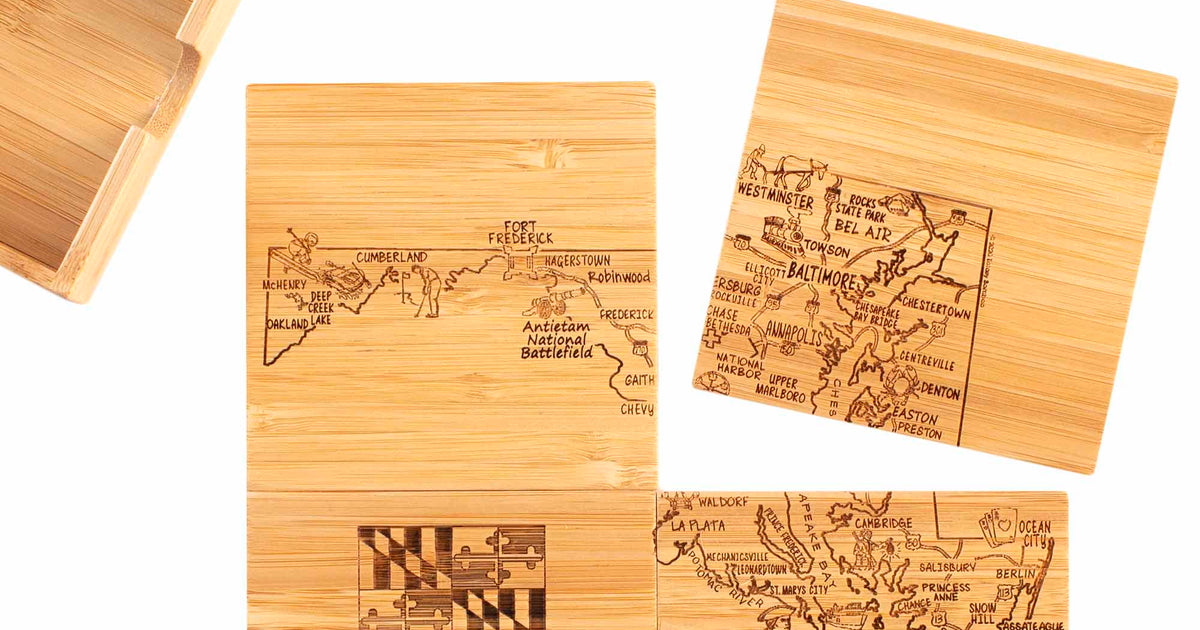 4-Piece Maryland Puzzle Coaster Set with Case – Totally Bamboo