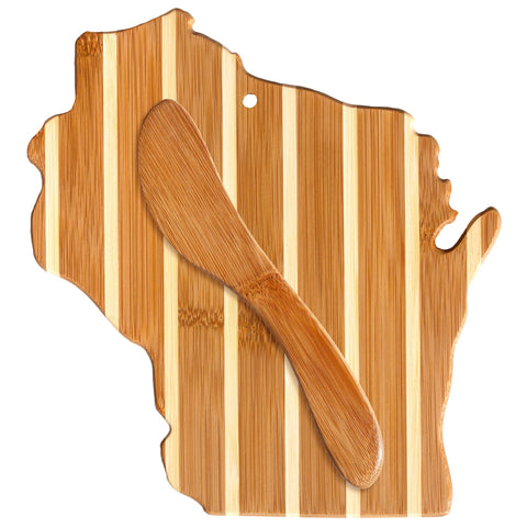 Totally Bamboo Wisconsin Charcuterie Board with Spreader Knife Gift Set