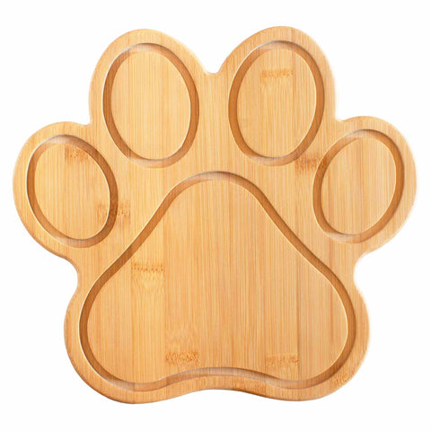 Introducing the Totally Bamboo Paw Shaped Cutting Board, measuring 11" x 10", crafted from durable bamboo and featuring five compartments. Its knife-friendly surface ensures a smooth chopping experience while adding charm to your kitchen décor.