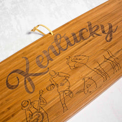 Close up of engraved artwork on the Kentucky Extra-Large Charcuterie Board