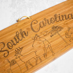 Close up of engraved artwork on the South Carolina Extra-Large Charcuterie Board