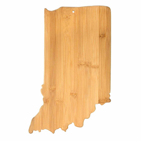 The Totally Bamboo Indiana Cutting Board, measuring 15-3/4" x 10", features a durable charcuterie board design with smooth natural wood grain and a convenient small hole for hanging.