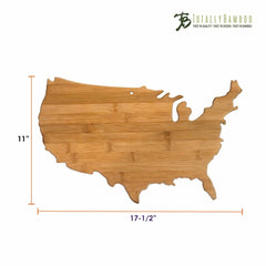 The USA Cutting Board by Totally Bamboo is a versatile bamboo board, ideal for serving as a charcuterie board, with dimensions of 17-1/2 inches in width and 11 inches in height. The brand's logo is elegantly displayed in the top right corner.