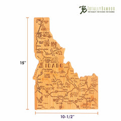 This Destination Idaho Cutting Board by Totally Bamboo captures the essence of Idaho with its detailed laser-engraved cities, landmarks, and charming illustrations of trees and mountains. Crafted from bamboo, the board measures 15 inches by 10.5 inches.