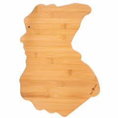 This Totally Bamboo Destination Michigan Cutting Board, measuring 16-3/4" x 16-1/2", is exquisitely crafted to resemble Michigan's Lower Peninsula. It boasts a natural wood grain pattern and includes a convenient hole at the top for easy hanging.