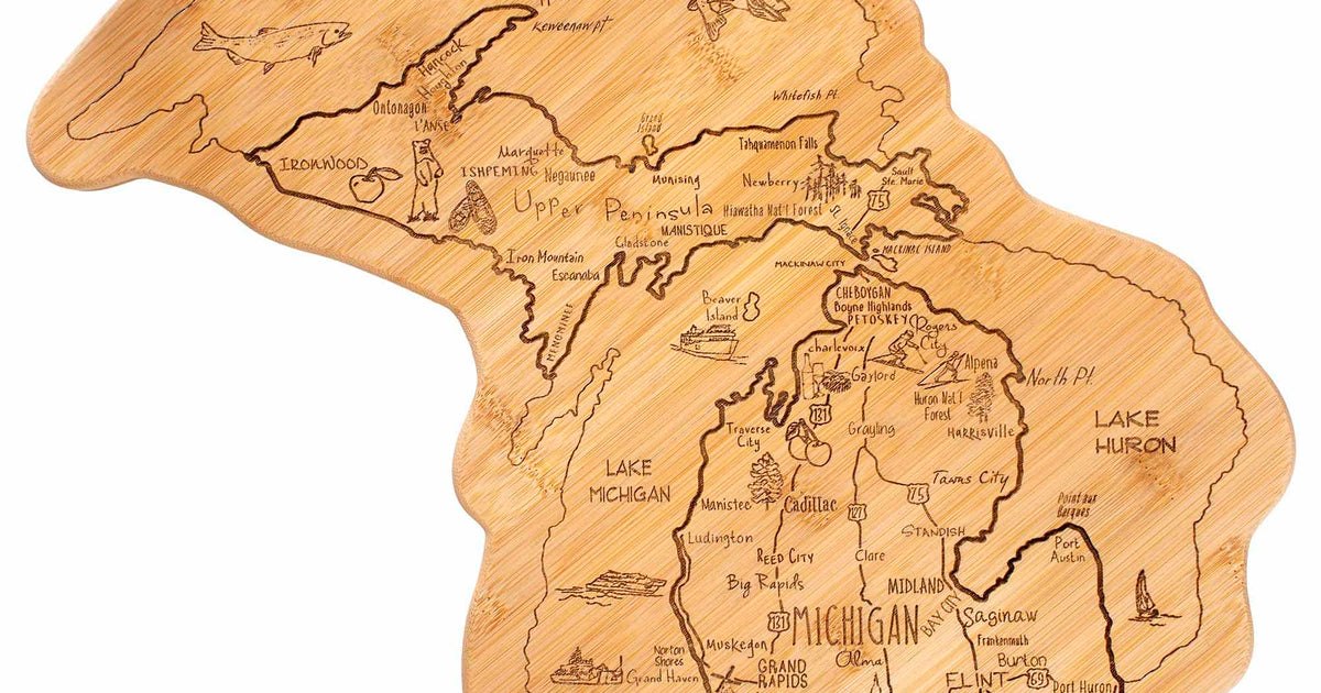 Destination Michigan Cutting Board Totally Bamboo