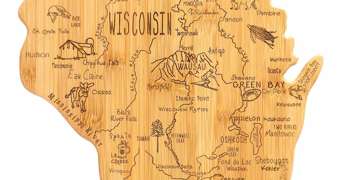 Destination Wisconsin Cutting Board Totally Bamboo