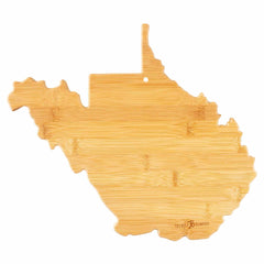 Introducing the Destination West Virginia Cutting Board by Totally Bamboo, measuring 13-1/2" x 11-3/4". Crafted from light bamboo, this cutting board showcases visible grain patterns that enhance its rustic charm. Designed in the iconic shape of West Virginia, it seamlessly blends functionality with style, making it an ideal choice for enthusiasts of state-themed kitchenware.