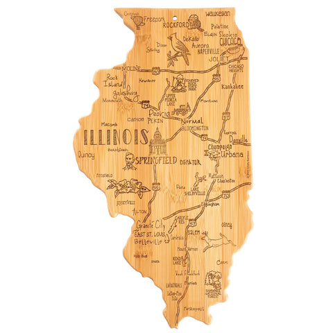 Totally Bamboo Destination Illinois State Shaped Bamboo Serving and Cutting Board