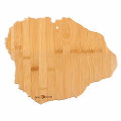 This Totally Bamboo cutting board, part of the Destination Kauai series, is designed to resemble the island of Kauai and features a natural wood grain texture. It serves as a beautiful bamboo cutting surface with a small hole for hanging and highlights laser-engraved artwork to celebrate your beloved island.