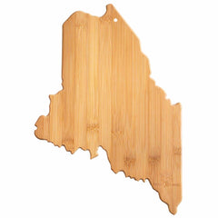 Explore the Totally Bamboo Destination Maine Cutting Board, measuring 15" x 10-1/2". This bamboo cutting board is expertly crafted into the shape of Maine and features detailed laser-engraved artwork showcasing the state's unique charm.