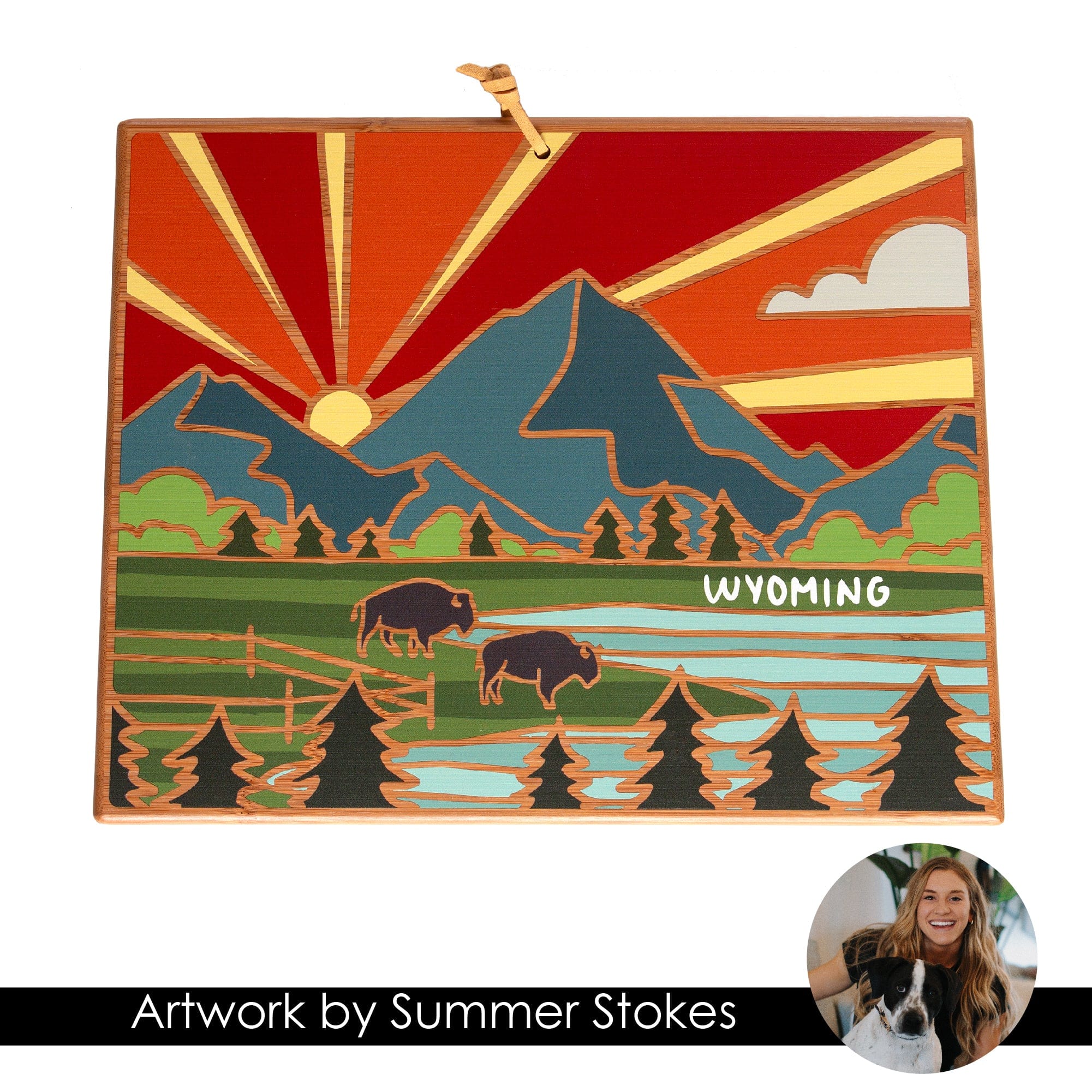 Totally Bamboo Wyoming State Shaped Serving and Cutting Board with Artwork by Summer Stokes