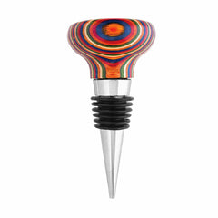 As part of Totally Bamboo's Baltique® Marrakesh Collection, this bottle stopper features a vibrant, multicolored striped design that evokes the lively marketplaces of Morocco. It includes a round wooden top paired with a silver base with black ridges, bringing an exotic flair to any bottle.