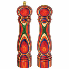 Add a lively touch to your kitchen with the Totally Bamboo Baltique® Marrakesh Collection Refillable Salt Shaker. This vibrant piece showcases concentric patterns in red, blue, green, orange, and yellow with symmetrical swirls and shapes. The gold-colored knob on top completes this eye-catching design.