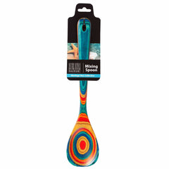 The Baltique® Montego Bay Collection Cooking Spoon by Totally Bamboo features a lively pattern of concentric circles in red, blue, green, and yellow on colored birch. This 12-1/2" spoon is part of the prestigious "Monterey Bay Collection.