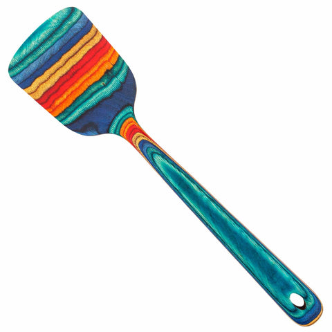 Part of the Baltique® Montego Bay Collection by Totally Bamboo, this 12-1/2" spatula features a vibrant rainbow-striped pattern on its colored birch handle and head. A small hole near the end makes it easy to hang, while the lively shades of blue, red, orange, and yellow bring a burst of color to any kitchen setting.