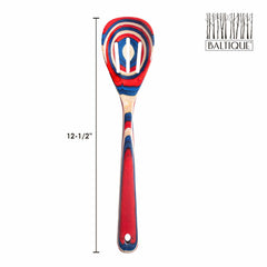 Crafted as part of the Baltique® Old Glory Collection by Totally Bamboo, this 12-1/2 inch slotted spoon showcases eye-catching stripes in red, blue, and natural birch colors. Its unique design is finished with the Baltique logo in the top right corner.