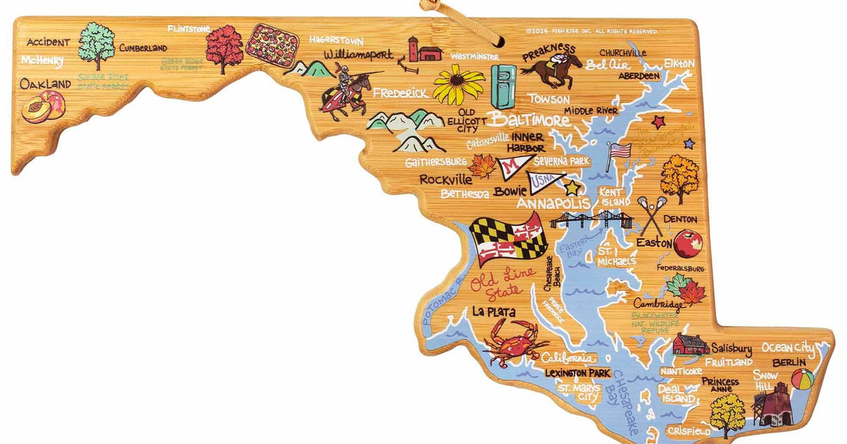 Maryland Cutting Board with Artwork by Fish Kiss™ – Totally Bamboo